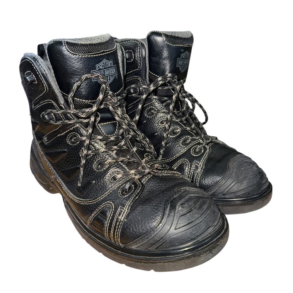 Harley Davidson Motorcycle Leather Mens 10 Pre-Owned Black Boots Foxfield D93344